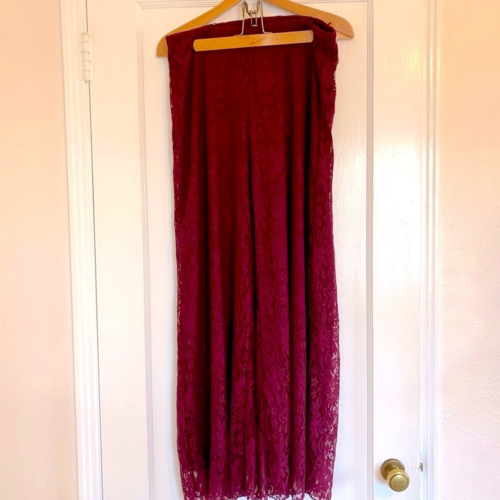 Burgundy lace pull on full legged pants